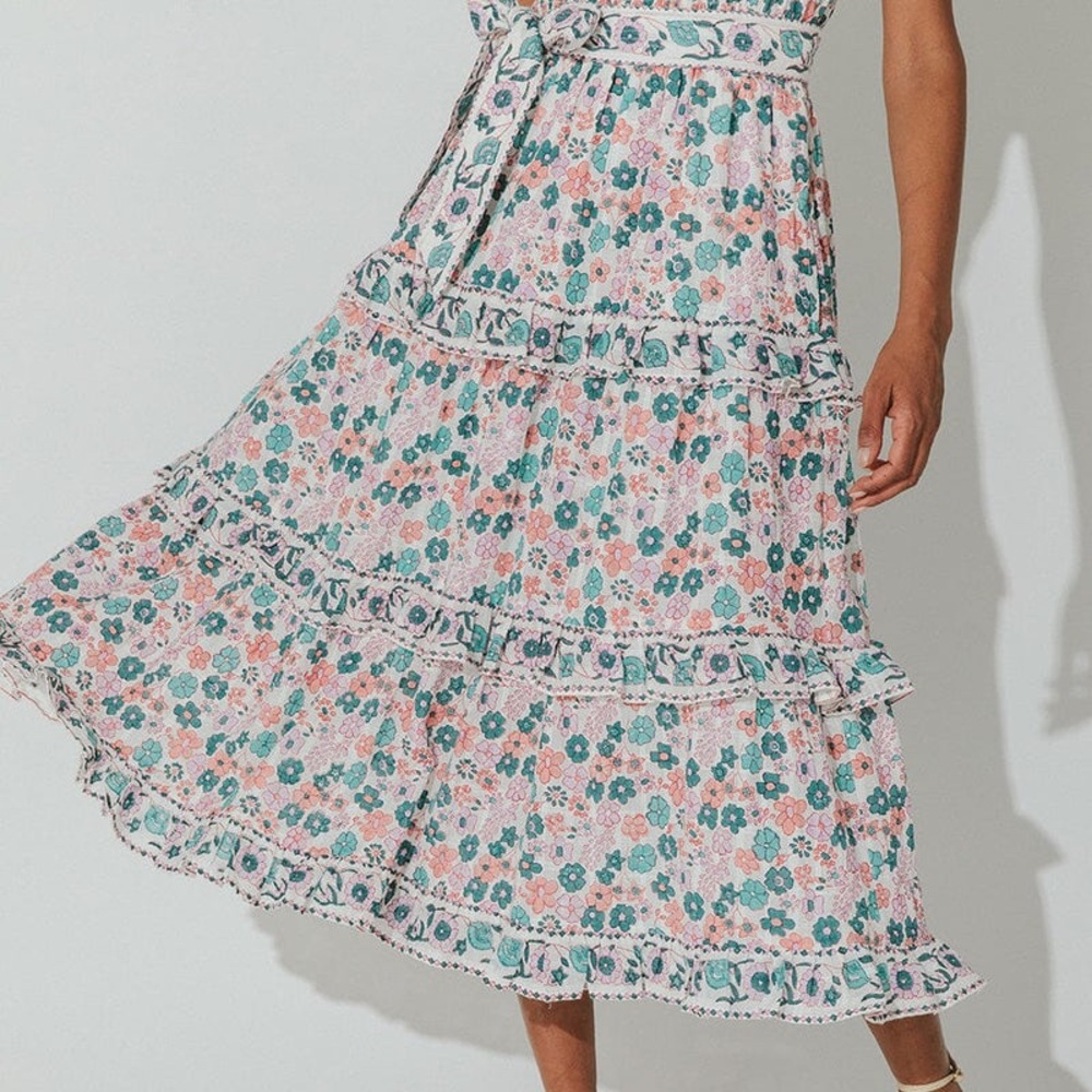 Cleobella Floral Midi Dress in Pink, Green and White - Picture 5 of 15